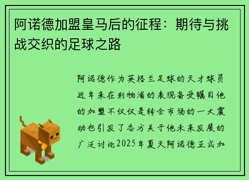 阿诺德加盟皇马后的征程：期待与挑战交织的足球之路
